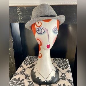 H&M Grey & Black Fedora Hat – Linen & Cotton Blend – Size L (60)